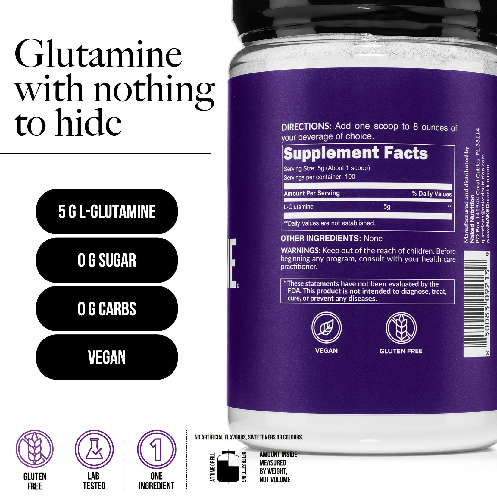 Glutamine Powder - 1.1LB for Flexible Active - Nutrition Use