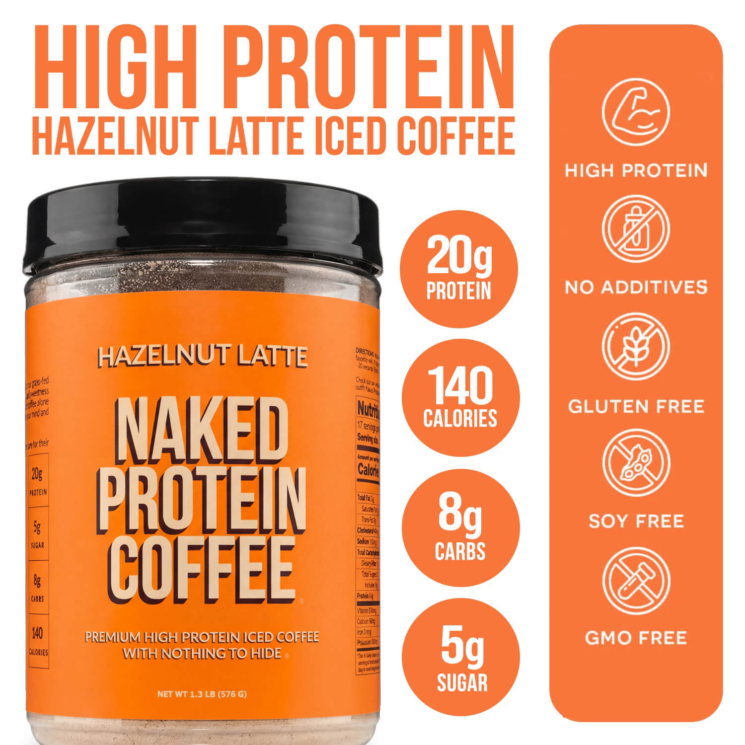 Hazelnut Latte Protein Iced Coffee - Hazelnut Latte for Easy Mixing at Home or On the Go