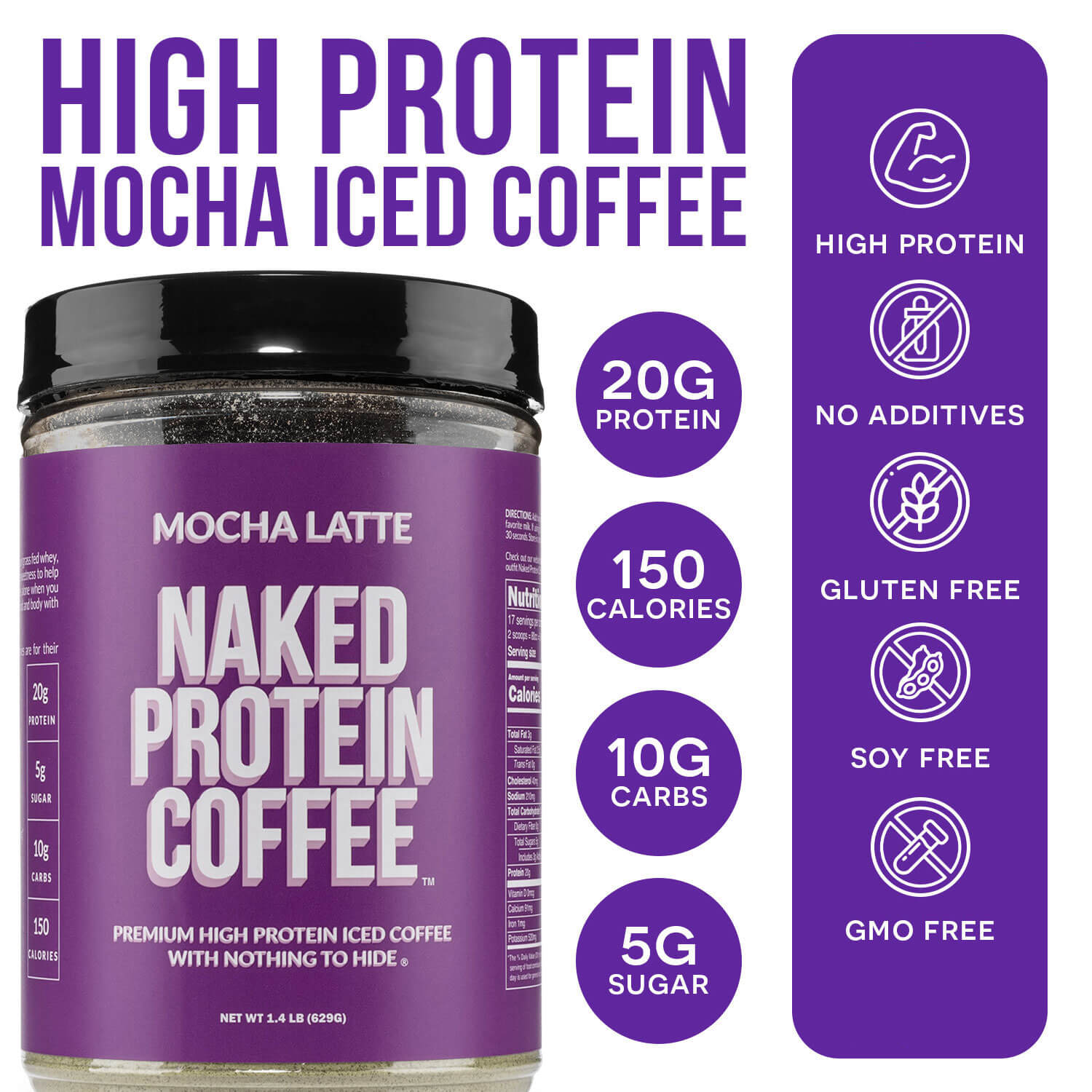 Mocha Latte Protein Iced Coffee - Mocha Latte for Easy Mixing at Home or On the Go