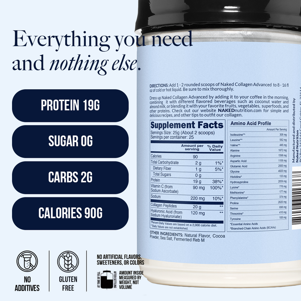 Chocolate Collagen Peptides with Hyaluronic Acid - Chocolate Advanced Collagen Peptides for Easy Mixing at Home or On the Go