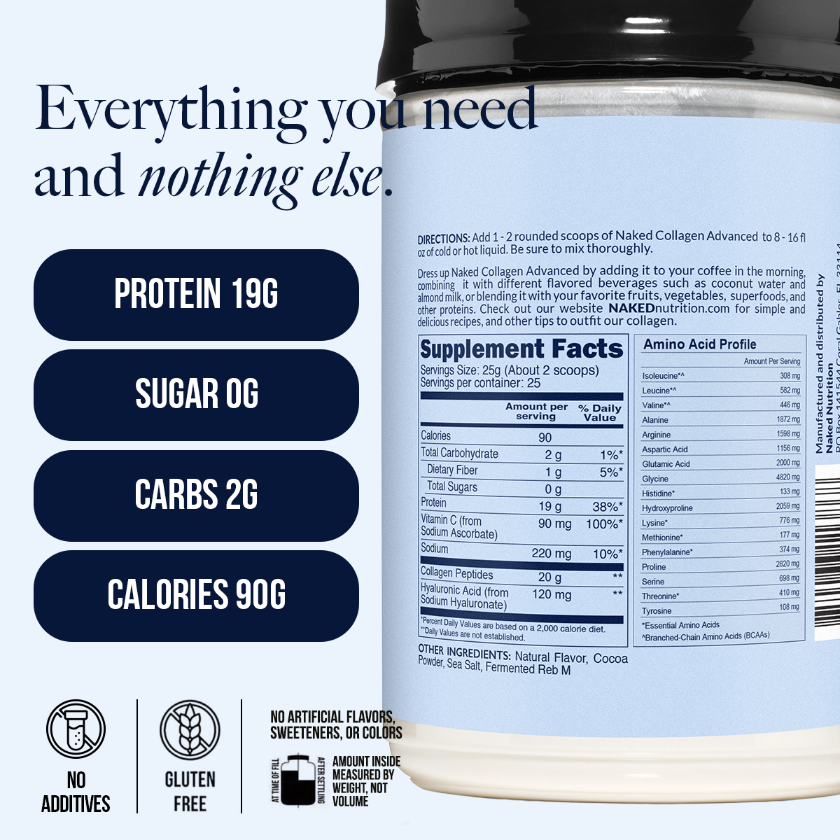 Chocolate Collagen Peptides with Hyaluronic Acid - Chocolate Advanced Collagen Peptides for Easy Mixing at Home or On the Go