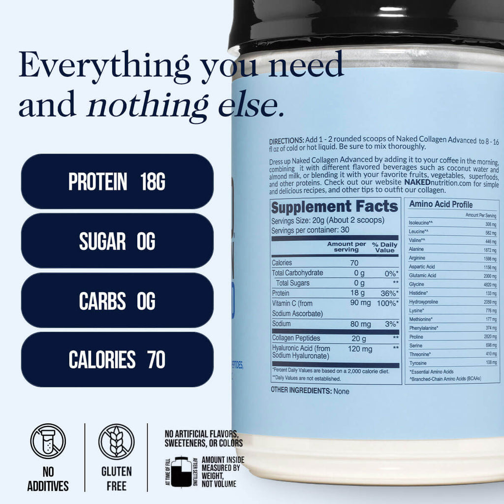 Collagen Peptides with Hyaluronic Acid - Advanced Collagen Peptides for Easy Mixing at Home or On the Go