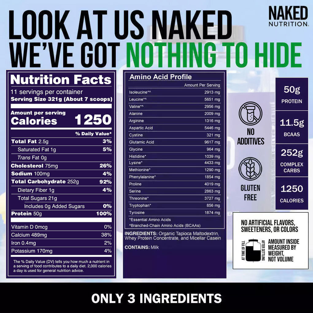Mass Gainer Protein Supplement - Unflavored for Blending into Daily Nutrition Shakes