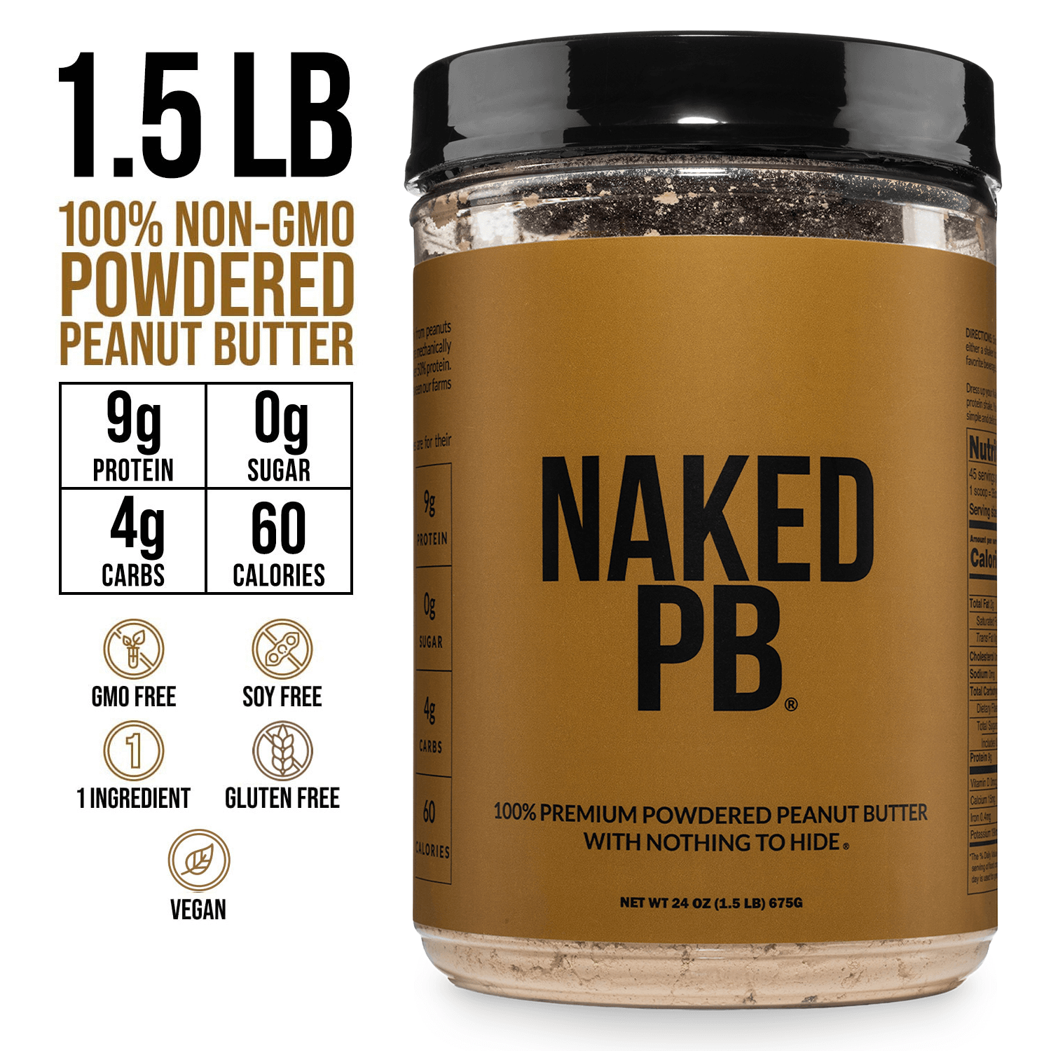 Powdered Peanut Butter - PB - 1.5 LB with a Straightforward Protein Formula