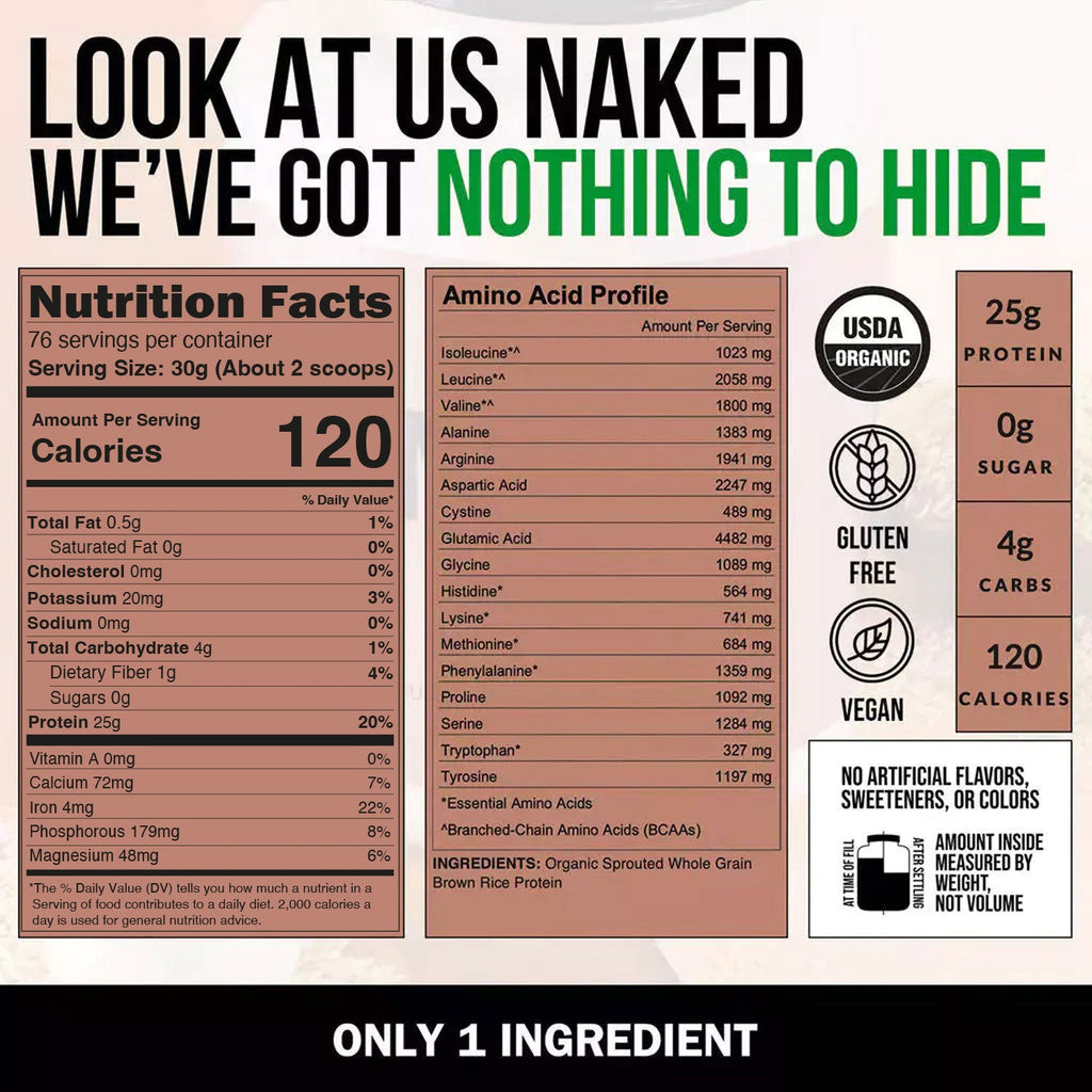 Organic Brown Rice Protein Powder - 5LB Unflavored with a Straightforward Protein Formula