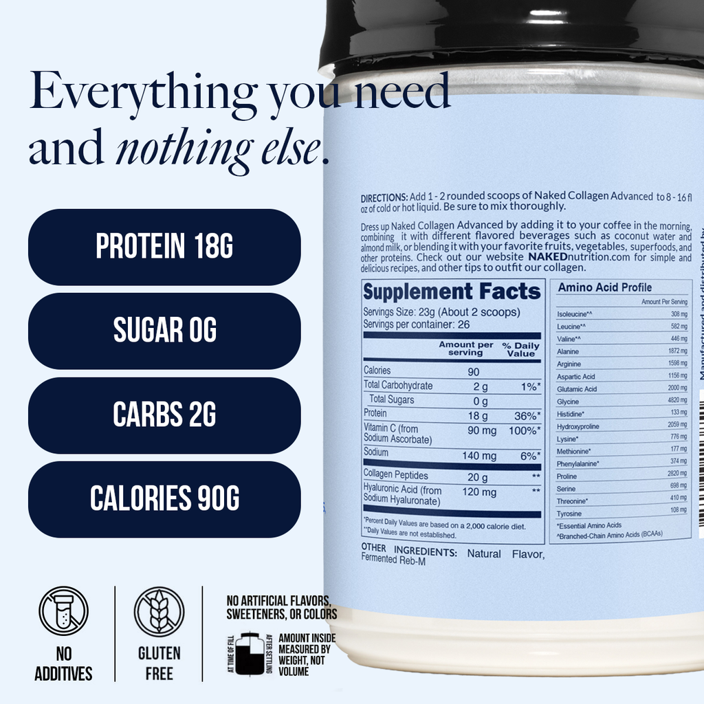 Vanilla Collagen Peptides with Hyaluronic Acid - Vanilla Advanced Collagen Peptides for Easy Mixing at Home or On the Go