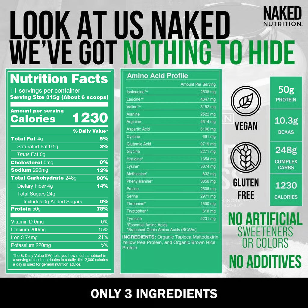 Vegan Mass Gainer Supplement - Unflavored (Vegan) for Blending into Daily Nutrition Shakes