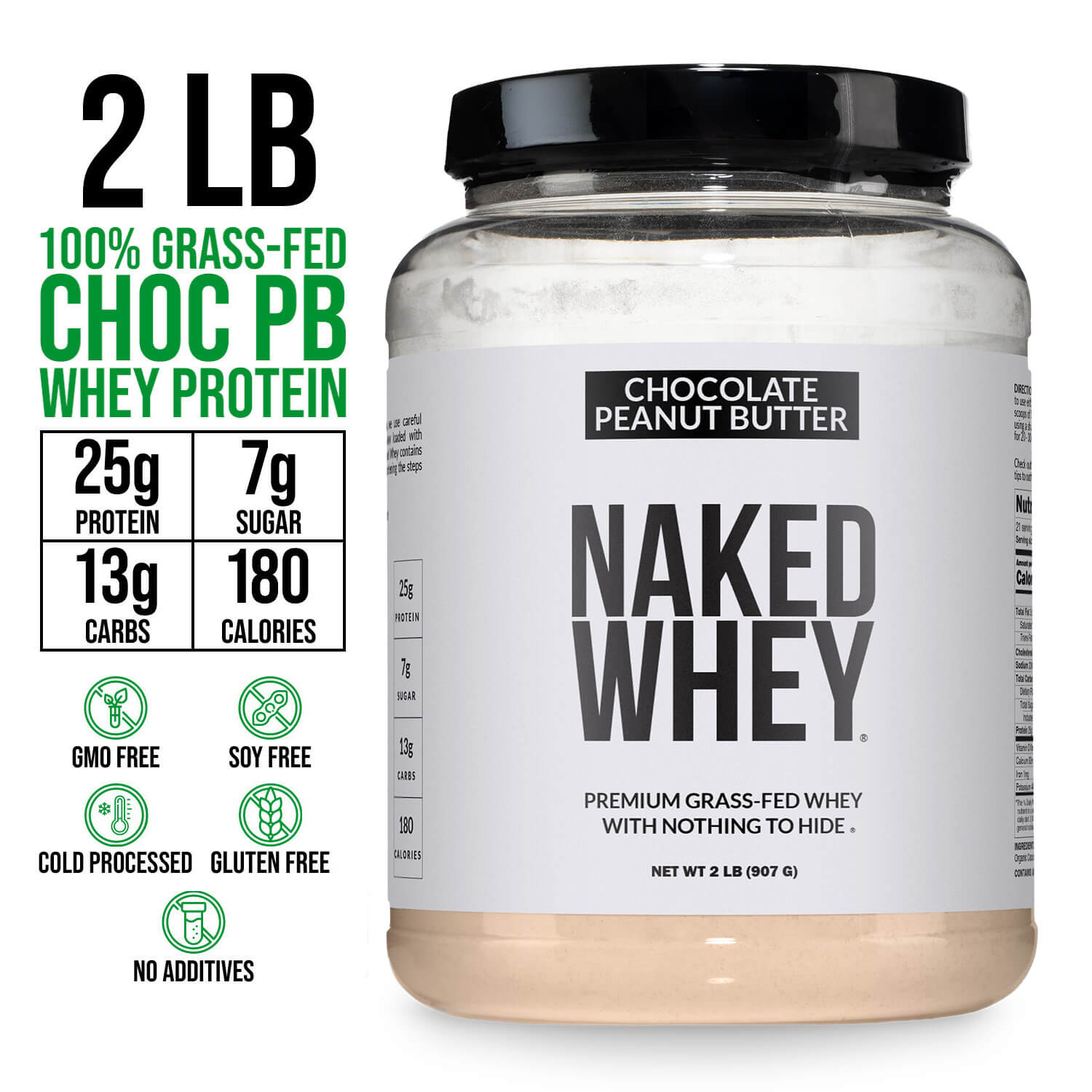 Chocolate Peanut Butter Whey Protein Powder 2LB - Chocolate PB with a Straightforward Protein Formula
