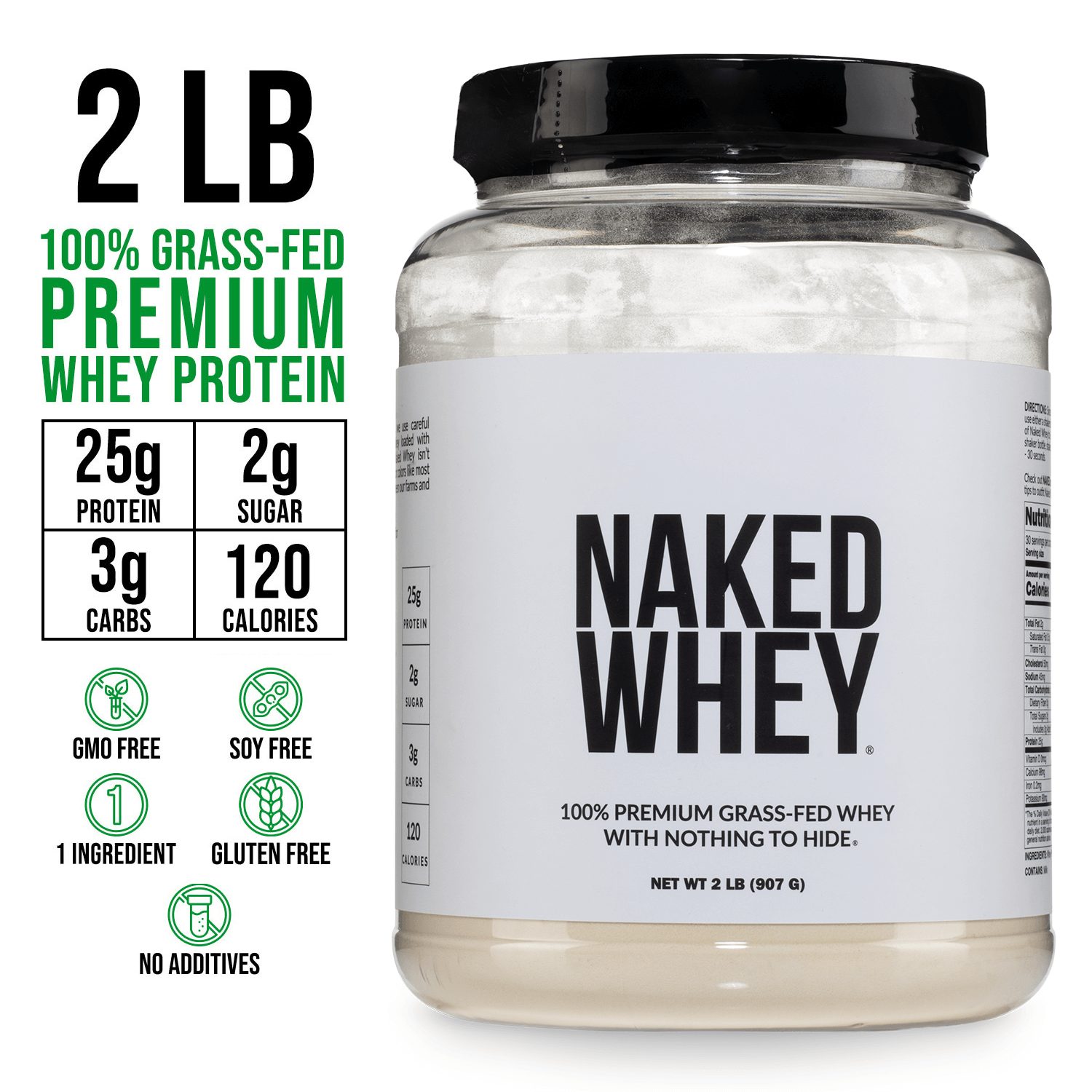 Grass Fed Whey Protein Powder - Unflavored - Standard Size with a Straightforward Protein Formula