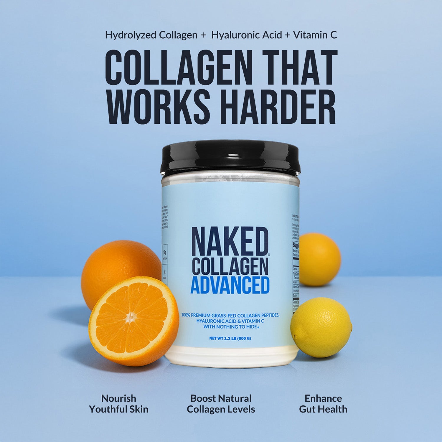 Collagen Peptides with Hyaluronic Acid - Advanced Collagen Peptides for Easy Mixing at Home or On the Go