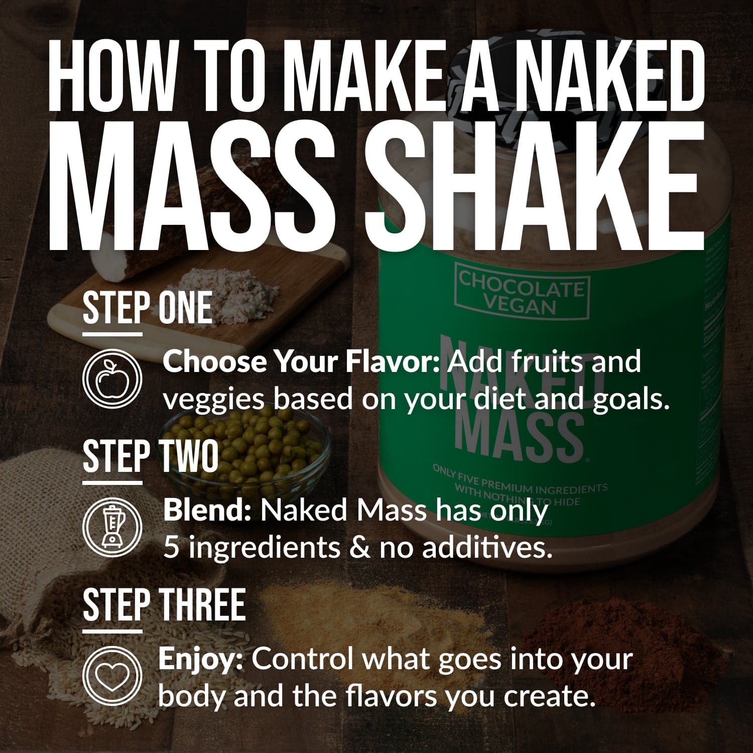 Chocolate Vegan Mass Gainer Supplement - Chocolate (Vegan) for Blending into Daily Nutrition Shakes