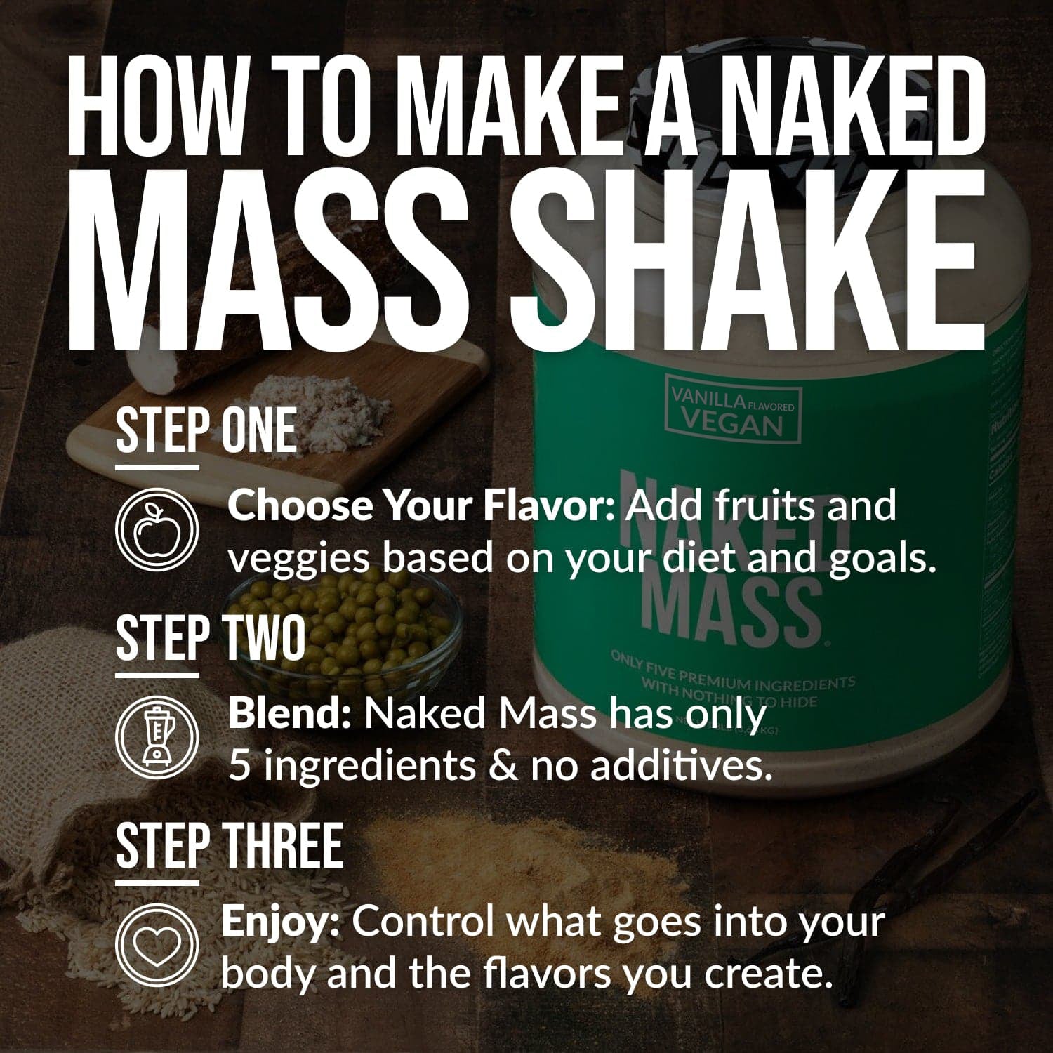 Vanilla Vegan Mass Gainer Supplement - Vanilla (Vegan) for Blending into Daily Nutrition Shakes